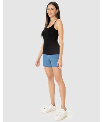 Regata Básica Feminina Decote Redondo Em Viscose Stretch