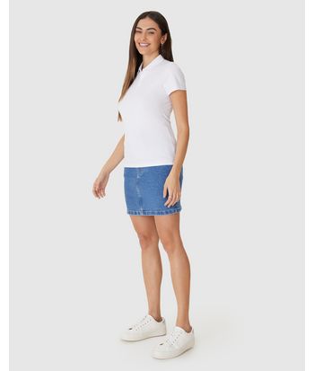 Blusa Polo Básica Feminina Com Peitilho Em Piquet Stretch