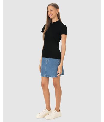 Blusa Polo Básica Feminina Com Peitilho Em Piquet Stretch