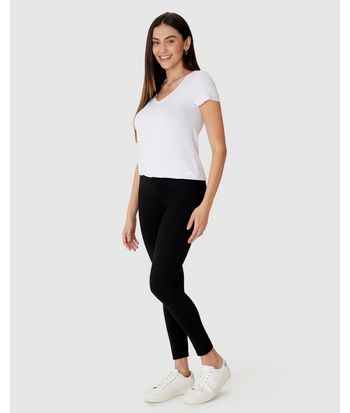 Calça Legging Básica Feminina Cintura Média Em Algodão