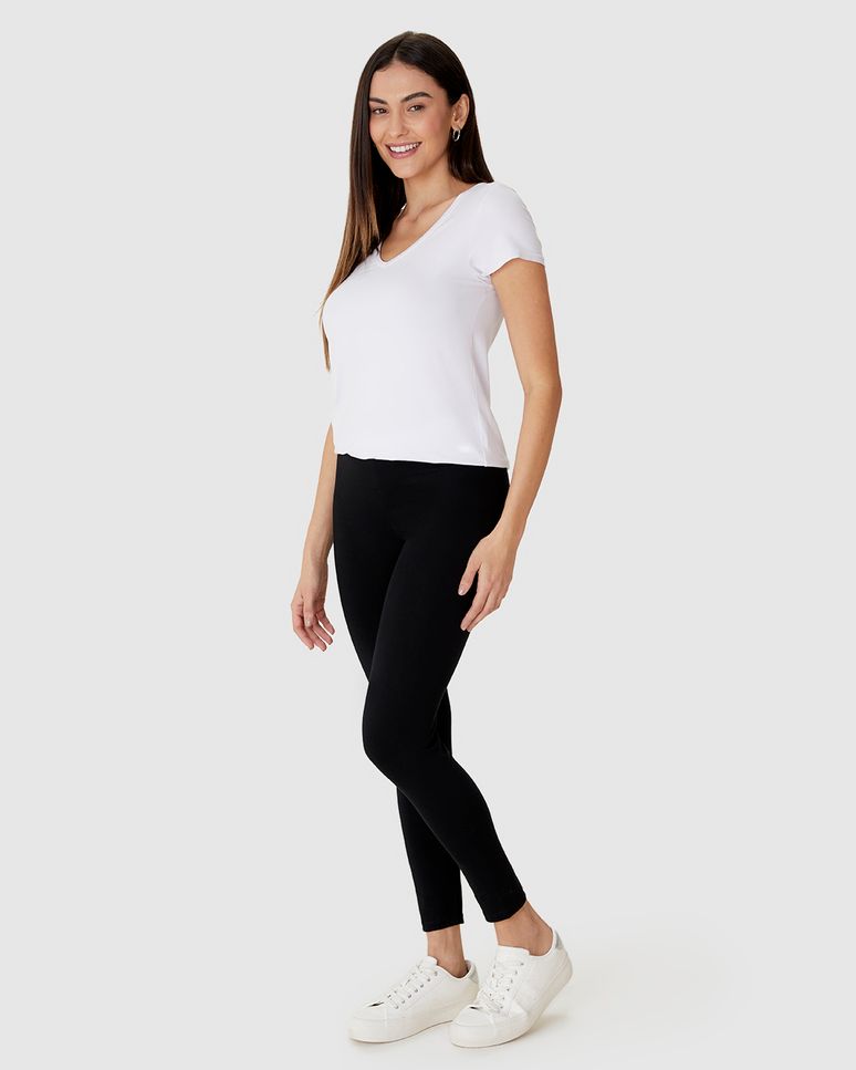 Calça Legging Básica Feminina Cintura Média Em Algodão