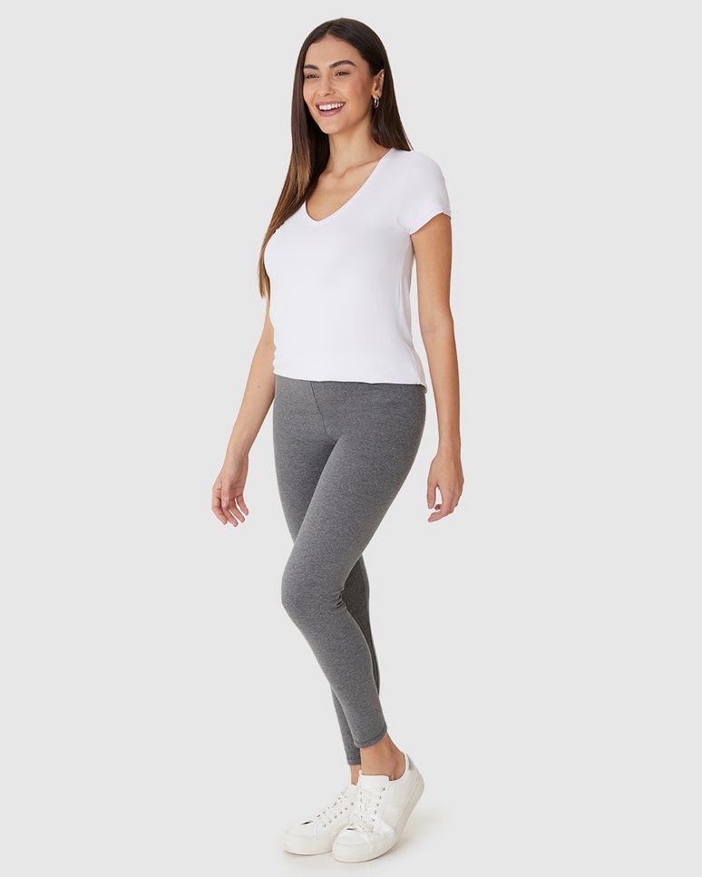 Calça Legging Básica Feminina Cintura Média Em Algodão