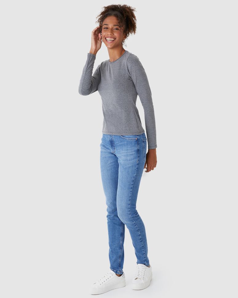 Blusa Básica Feminina Decote Redondo Em Algodão