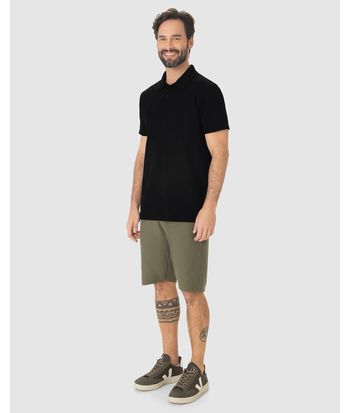 Camisa Polo Básica Masculina Gola Retilínea Em Piquet Stretch