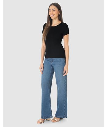 Blusa Básica Feminina Decote Redondo Em Viscose Stretch