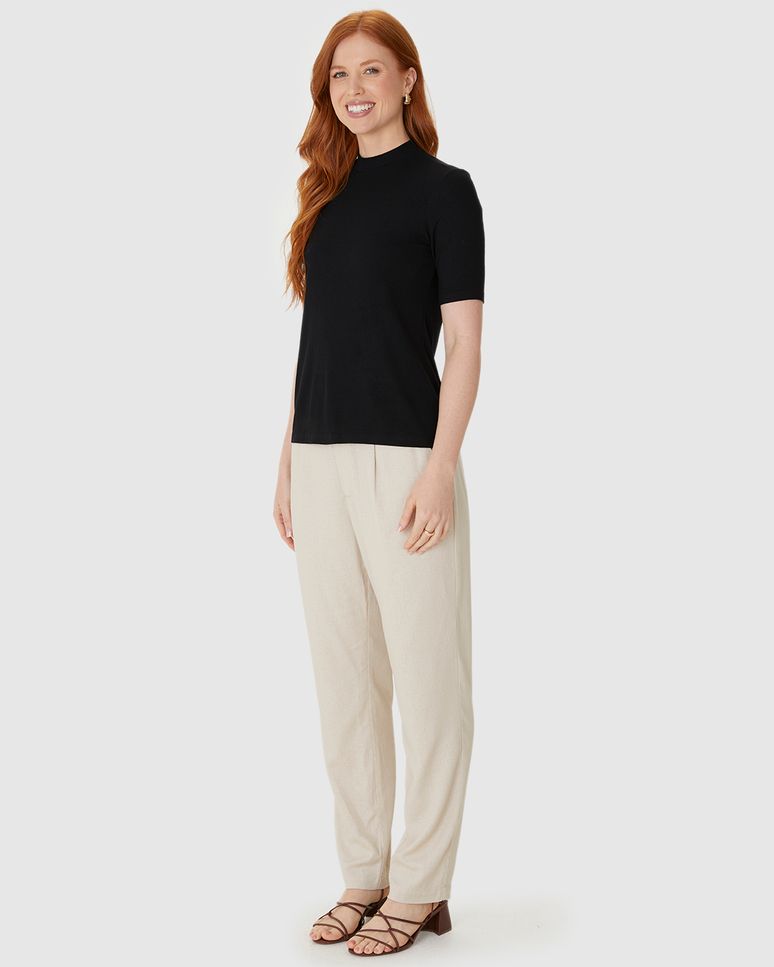 Blusa Básica Feminina Gola Alta Em Canelado De Viscose