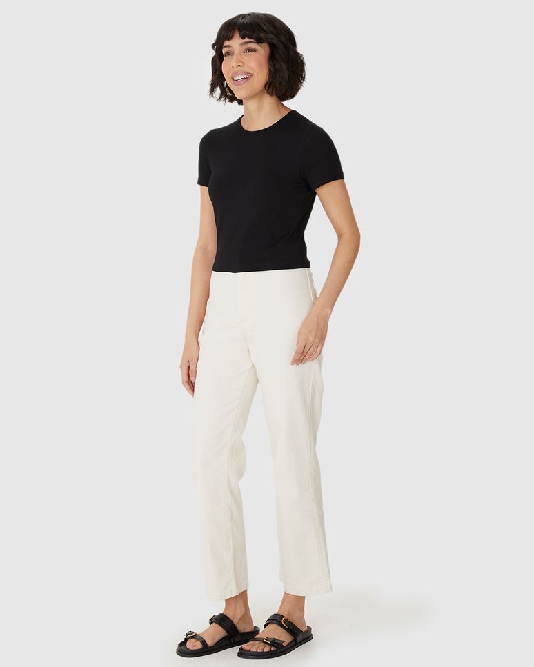 Blusa Long Cropped Feminina Manga Curta Em Algodão