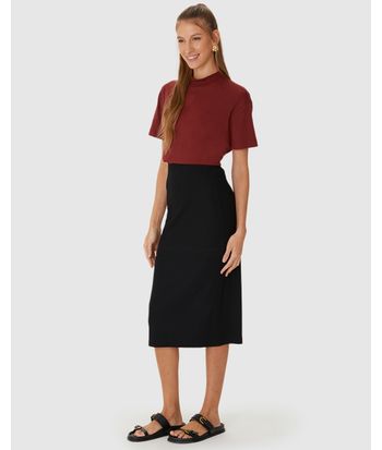 Saia Midi Feminina Em Malha Viscose Canelada