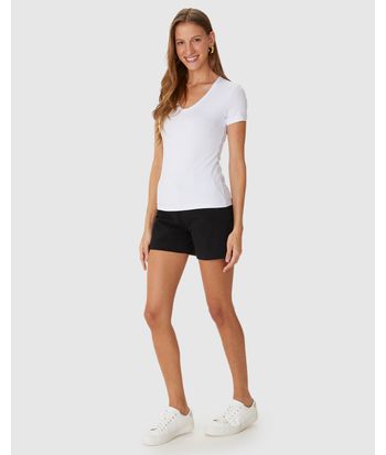 Blusa Básica Feminina Justa Decote V Em Malha Canelada De Viscose