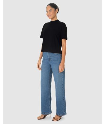 Blusa Básica Feminina Gola Alta Manga Curta Em Algodão