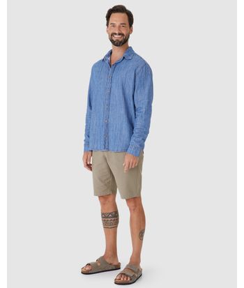Camisa Masculina Tradicional Manga Longa Em Jeans Leve