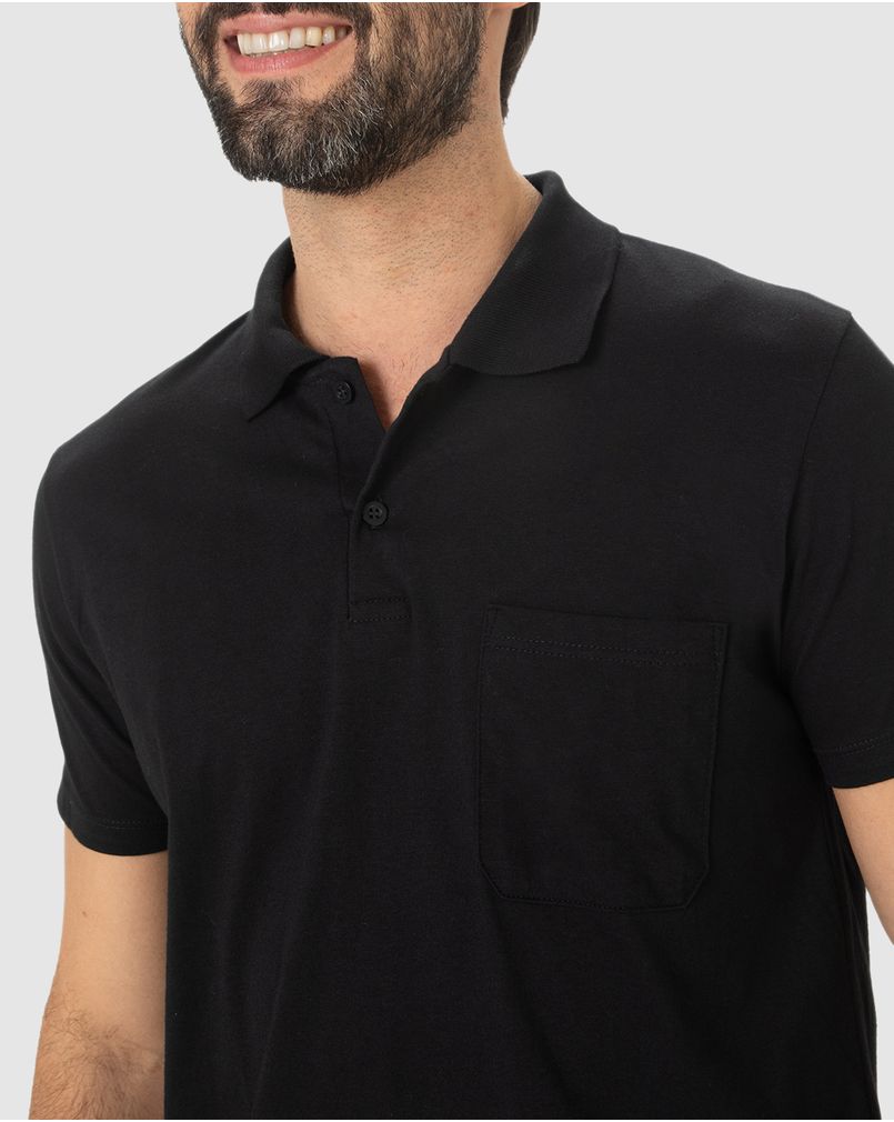 Camisa Polo Básica Masculina Gola Esporte Em Algodão PRETO - Malwee