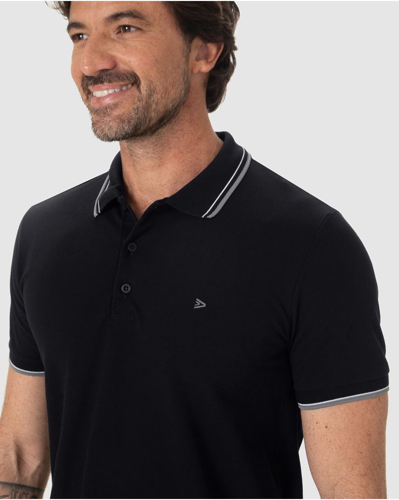 Camisa Polo Básica Masculina Em Piquet Premium PRETO - Malwee