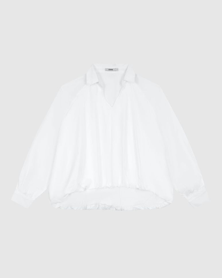 Camisa Feminina Balonê Gola V E Manga Longa Em Tricoline - ENFIM