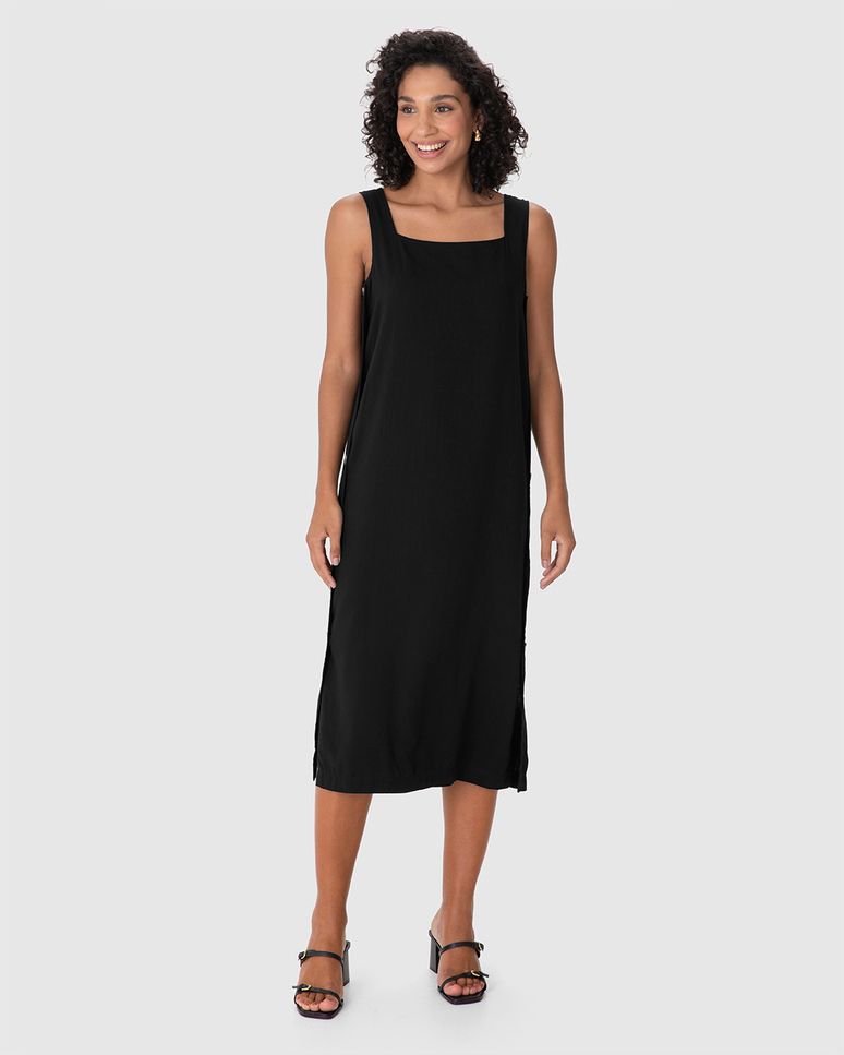 Vestido Midi Feminino Abotoamento Lateral Em Viscose Flamê