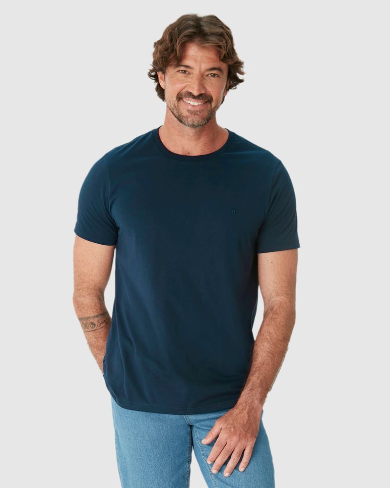 Camiseta Ícone Masculina Slim Bordado Frontal Em Algodão