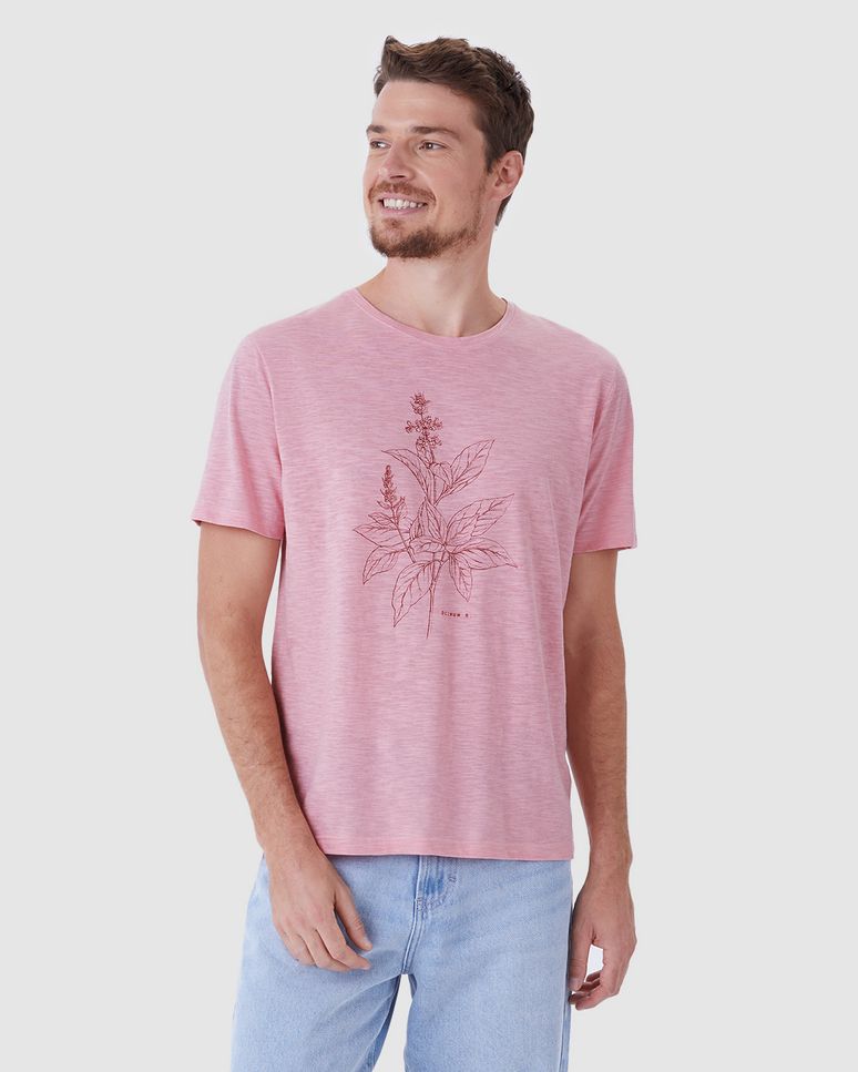 Camiseta Masculina Manga Curta Estampa Frontal Em Malha Flamê