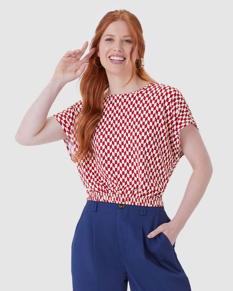 Blusa Cropped Feminina Barra Elástico Em Viscose Stretch