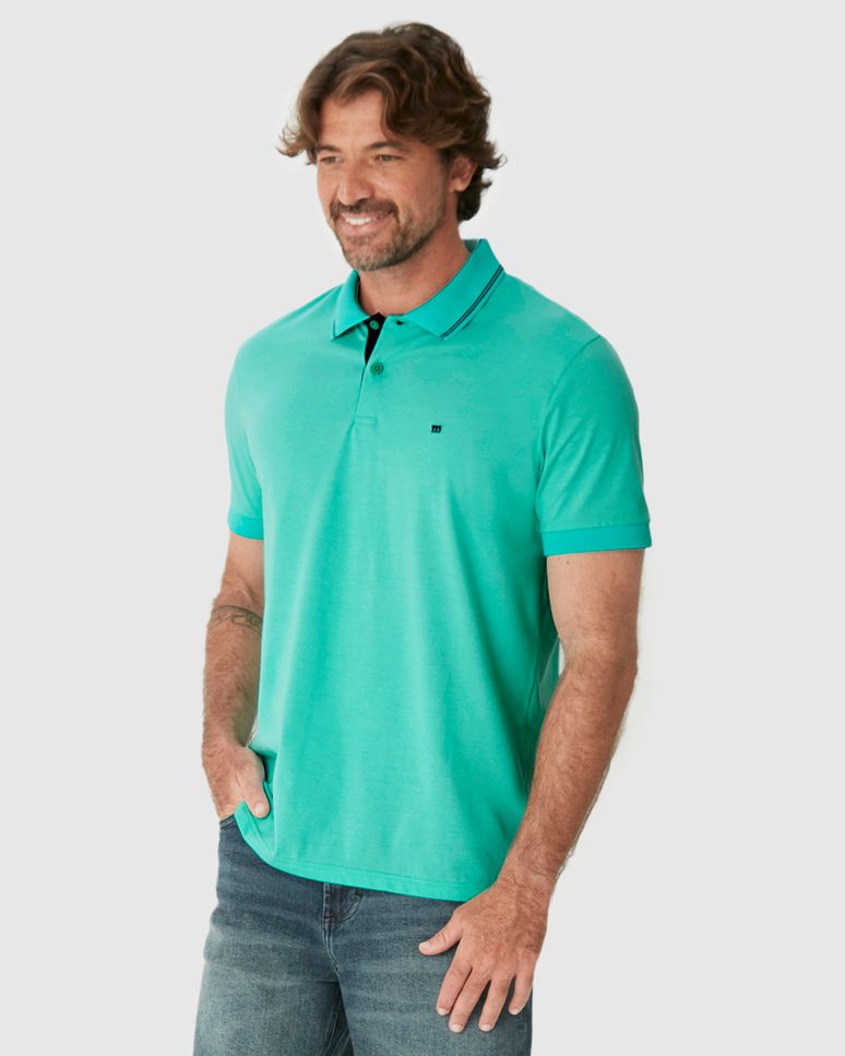 Camisa Polo Básica Masculina Peitilho Com Botões E Bordado Frontal Em Algodão