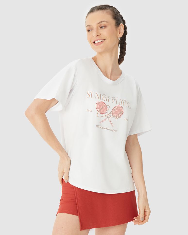 Blusa Esportiva Feminina Box Sunday Playing Em Malha Anti Odor