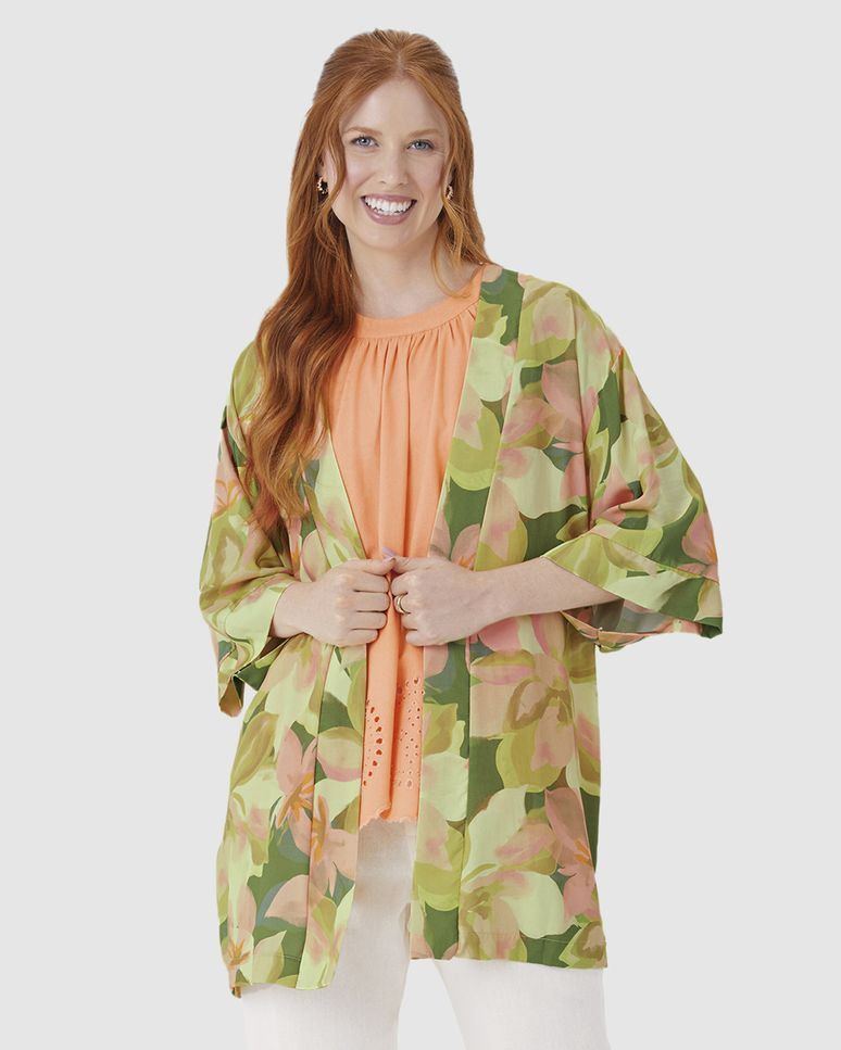 Kimono Amplo Feminino Estampa Floral Em Viscose