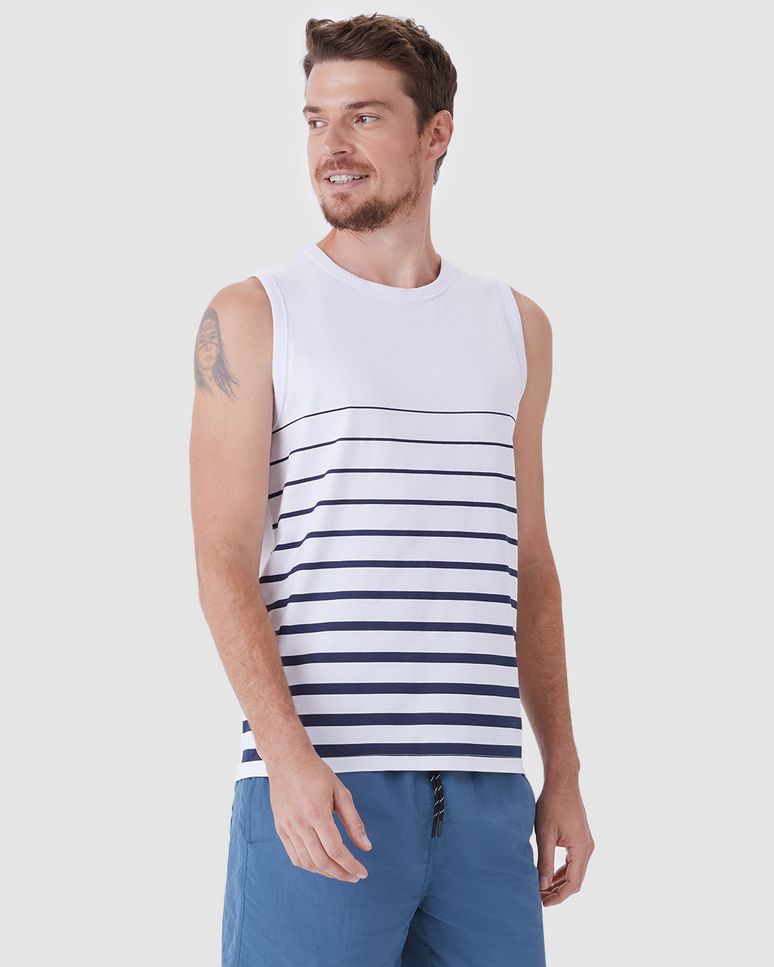 Regata Masculina Regular Estampa Frontal Listrada Em Algodão