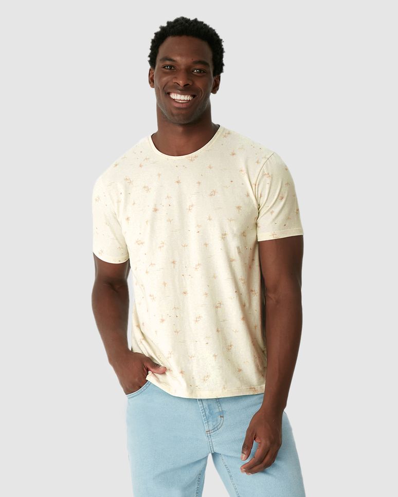 Camiseta Masculina Regular Estampa Digital Em Malha Linho