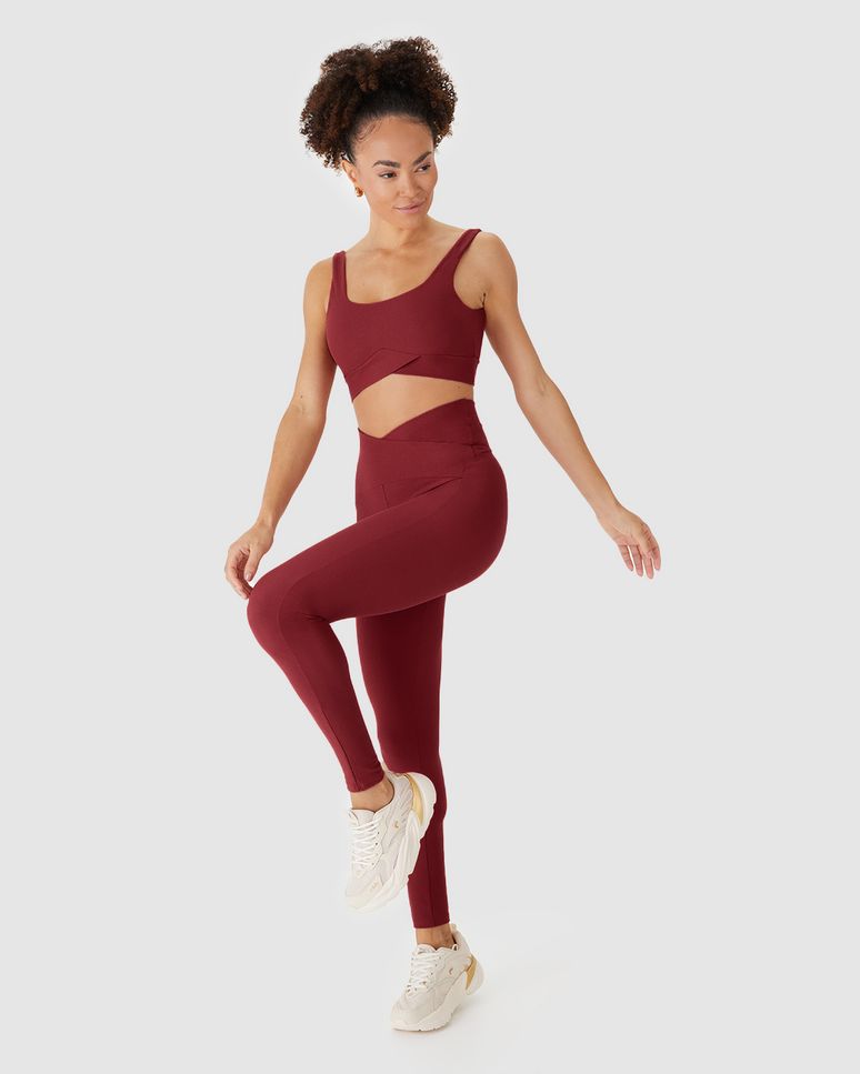 Calça Legging Esportiva Feminina Cós Transpassado Malha Poliamida Creponada
