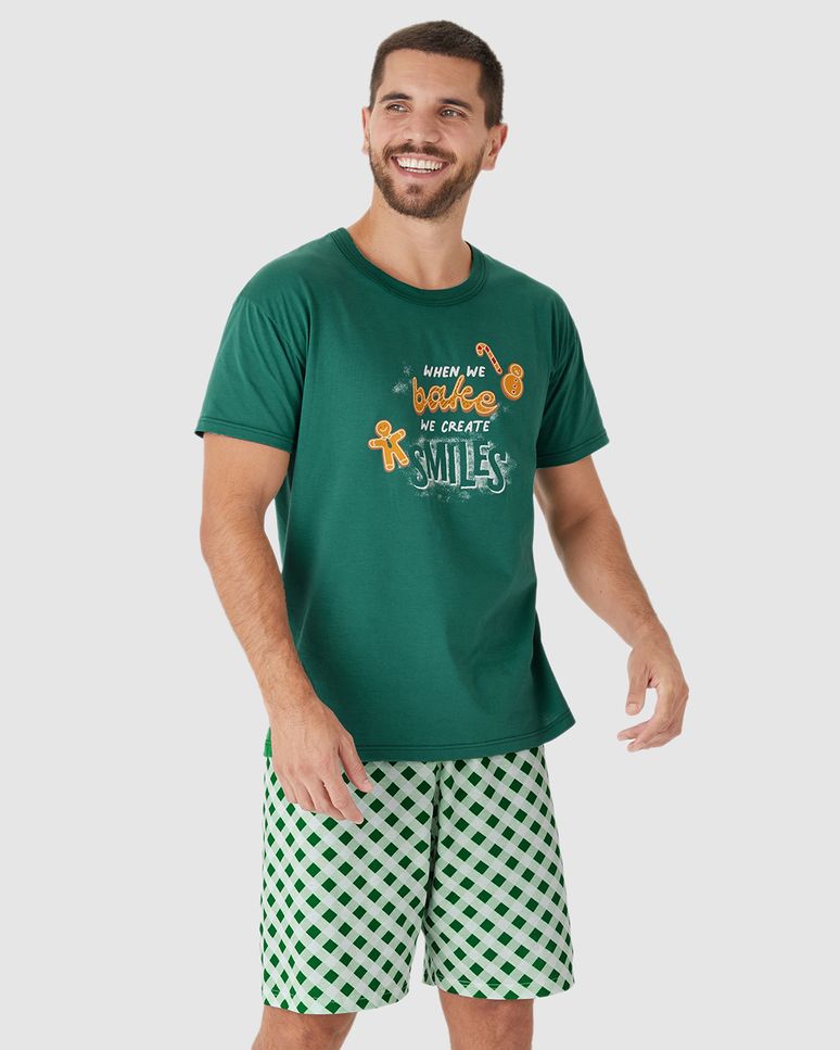 Pijama Curto Masculino When We Bake We Create Smiles Em Algodão