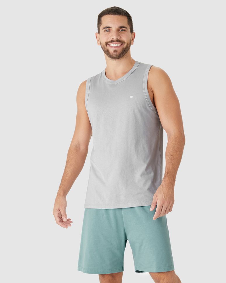 Pijama Curto Masculino Regata Alça Larga Em Malha Algodão