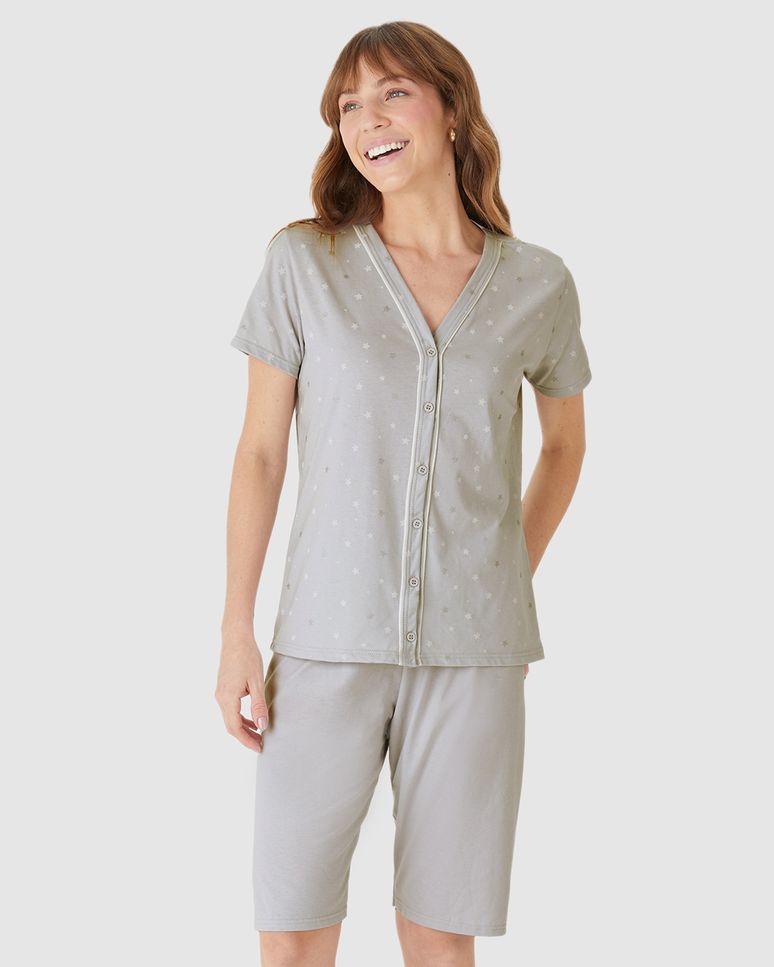 Pijama Curto Feminino Bermuda Ciclista Em Malha Algodão