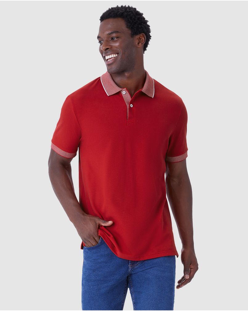 Camisa Polo Masculina Regular Detalhes Retilínea Em Piquet Premium