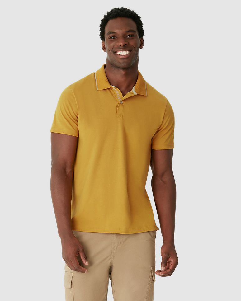 Camisa Polo Masculina Slim Peitilho Manga Curta Em Piquet Stretch