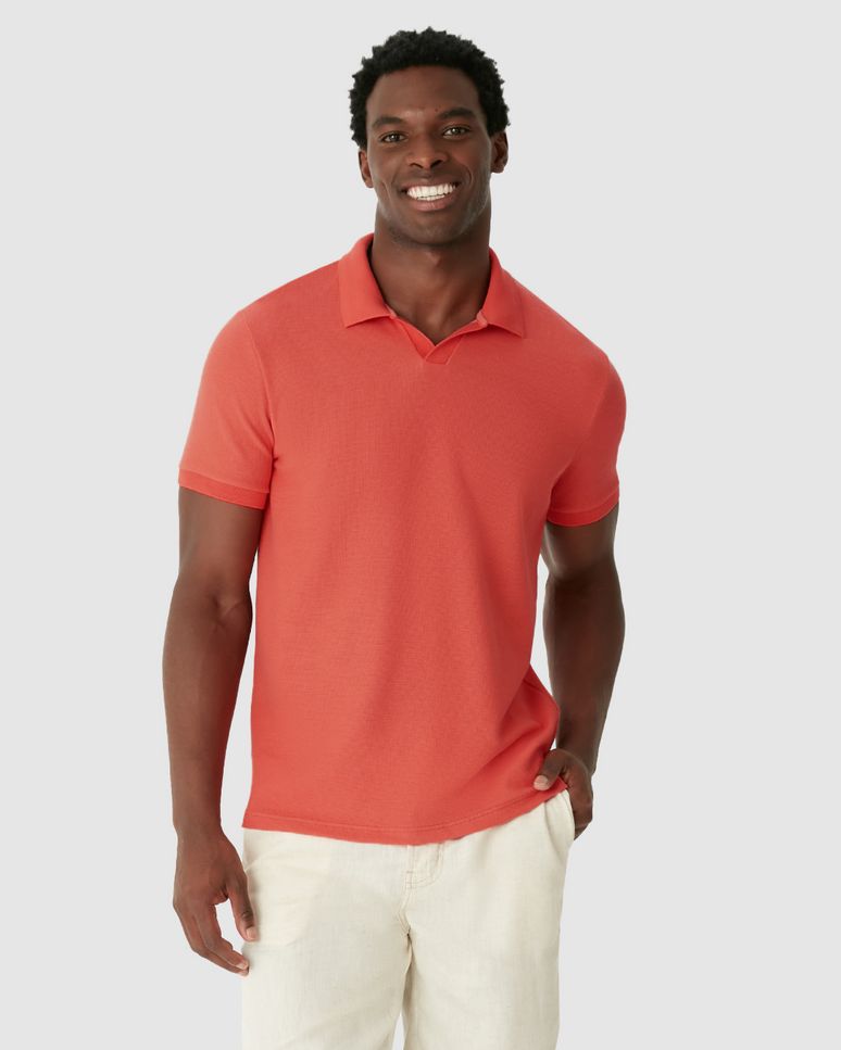 Camisa Polo Masculina Slim Etiqueta Decorativa Na Barra Em Malha Texturizada
