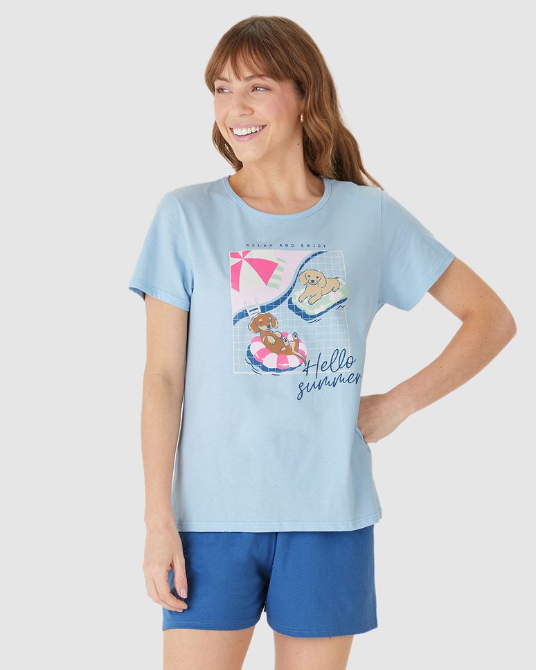Pijama Curto Feminino Blusa Relax And Enjoy Em Algodão