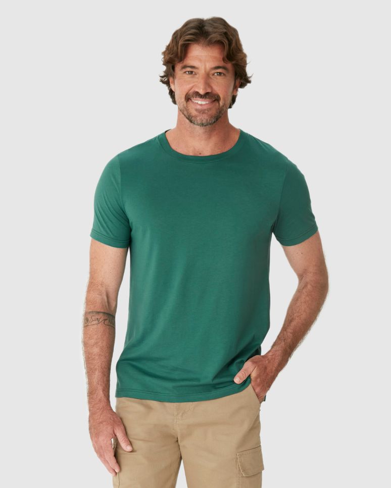 Camiseta Básica Masculina Slim Eiqueta Estampada Em Algodão Pima