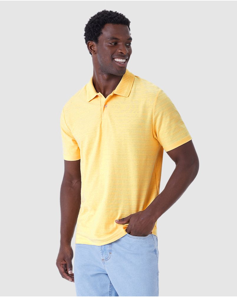 Camisa Polo Masculina Regular Em Malha Linho Texturizada AMARELO
