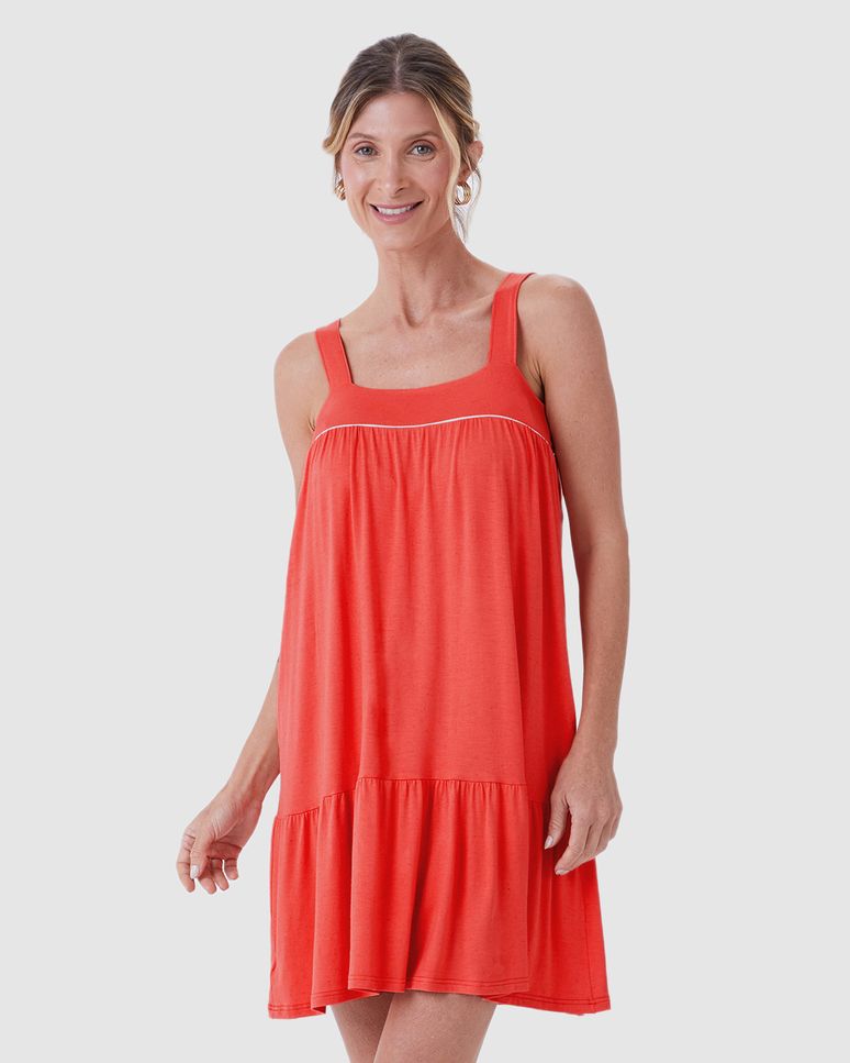 Vestido Feminino Evasê Decote Reto Em Malha Viscolinho Stretch