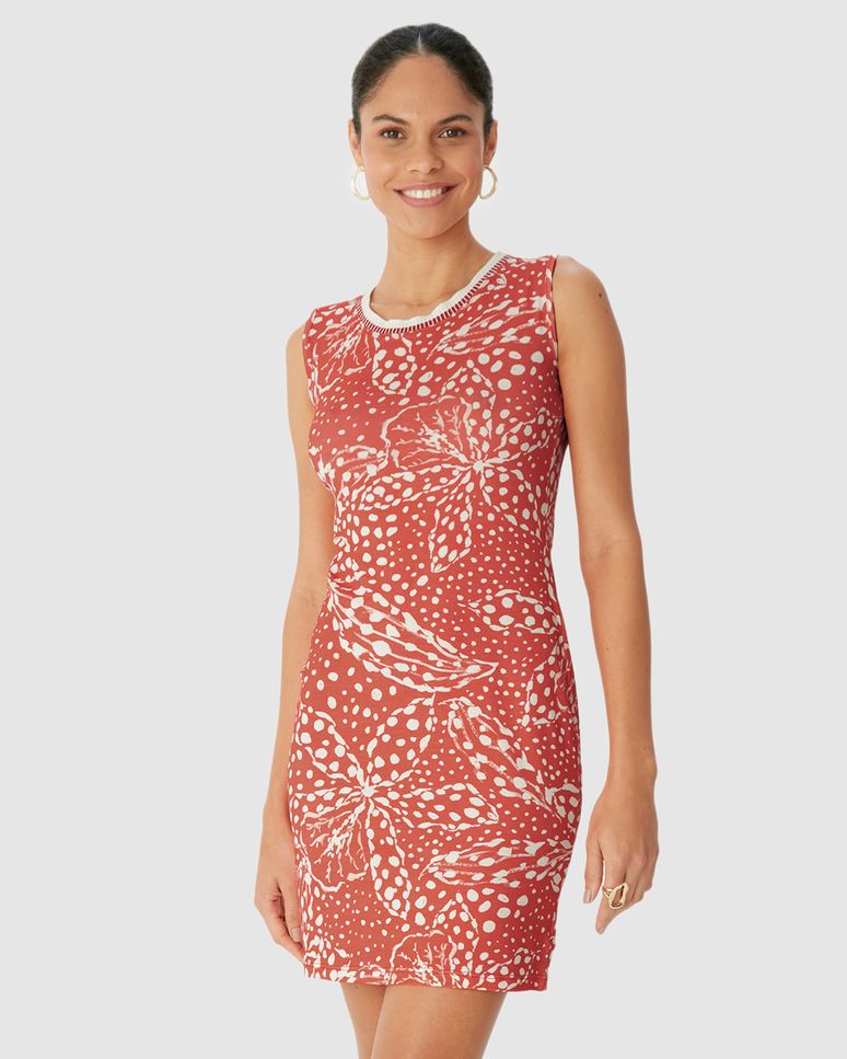 Vestido Feminino Estampado Gola Retilínea Em Viscose Stretch