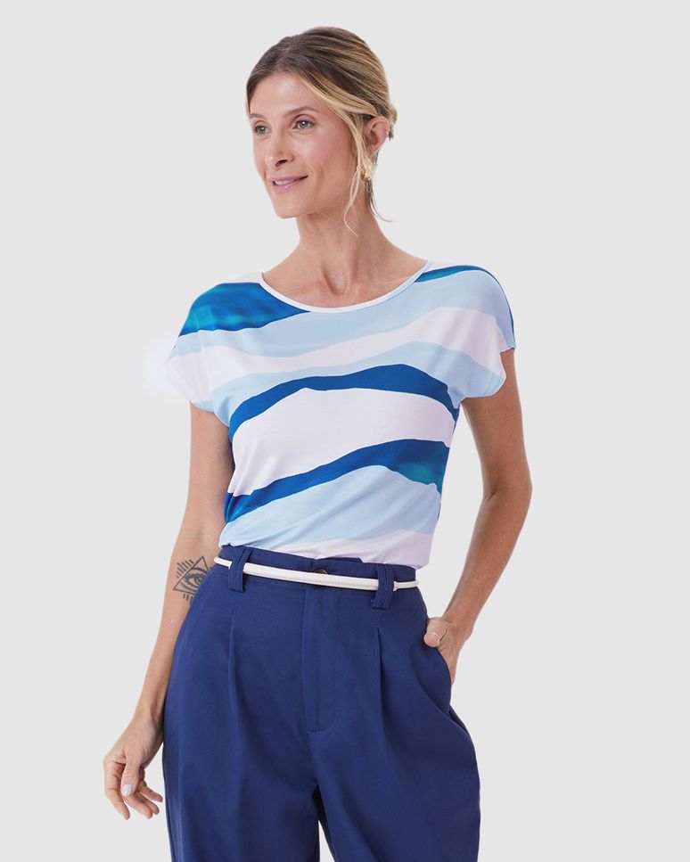 Blusa Feminina Manga Curta Estampa Digital Em Viscose Stretch