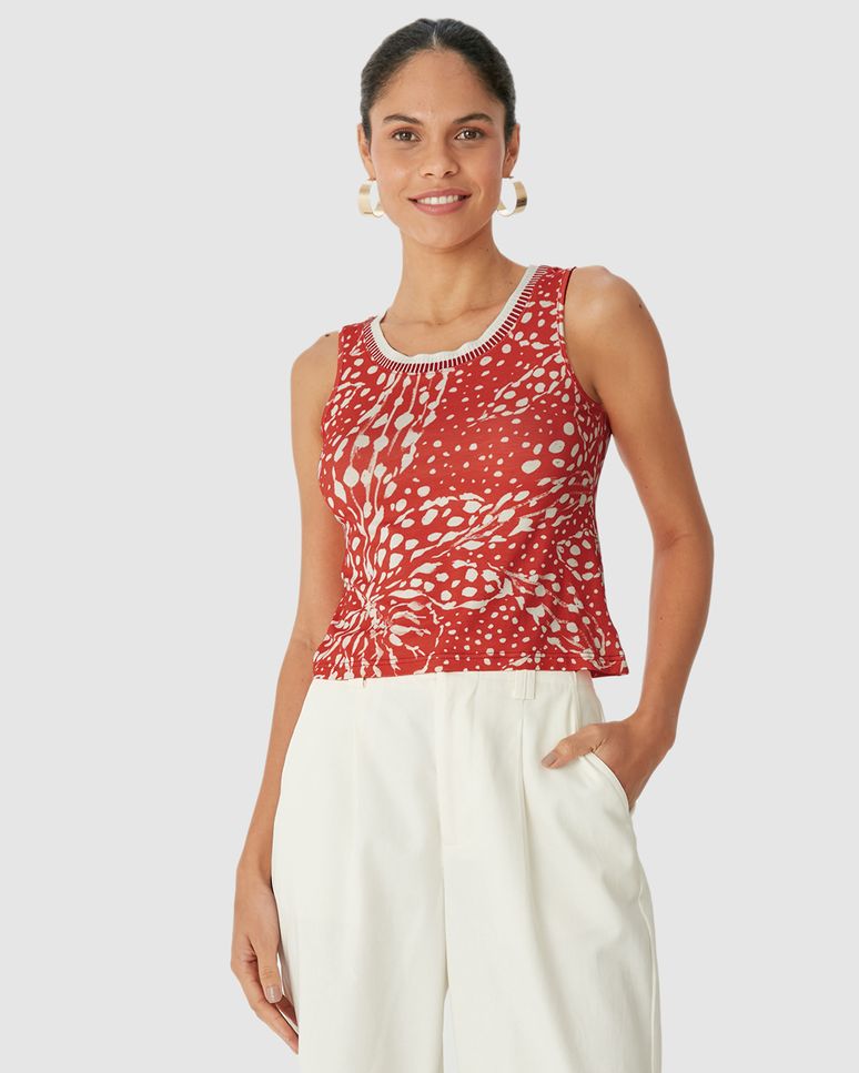 Regata Justa Feminina Estampada Gola Retilínea Em Viscose Stretch