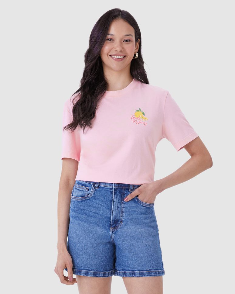 Camiseta Ampla Feminina Estampa Costas Lobster Fresh & Juice Em Algodão