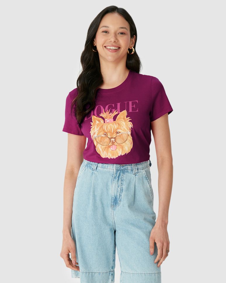 Camiseta Feminina Estampa Ilustrativa Dogue Em Algodão