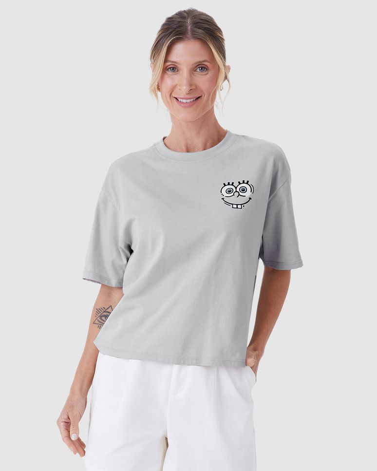 Camiseta Feminina Box Bob Esponja Em Algodão