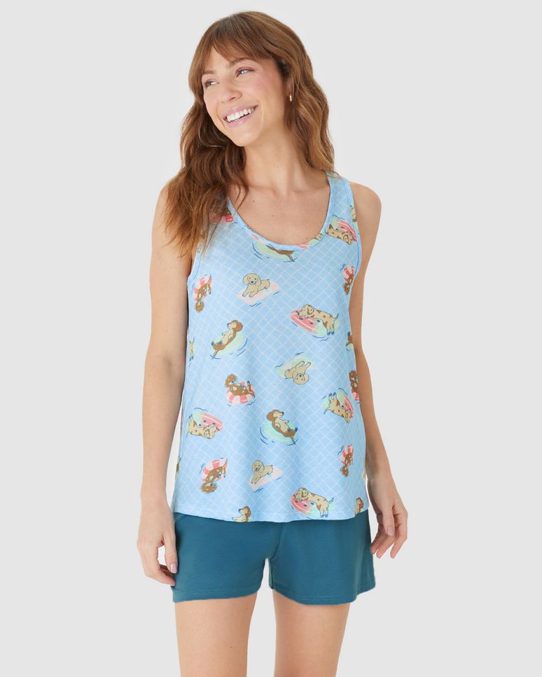 Pijama Curto Feminino Regata Estampa Digital Em Algodão