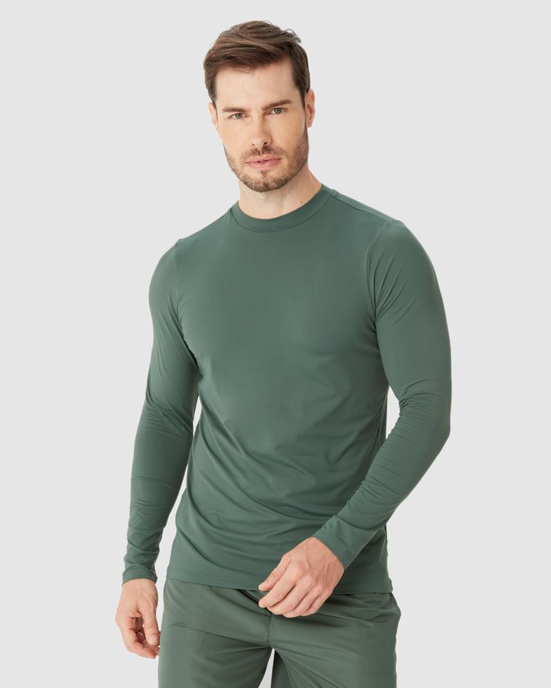 Camiseta Esportiva Masculina Slim Manga Longa Em Malha Dry E Proteção UV50+