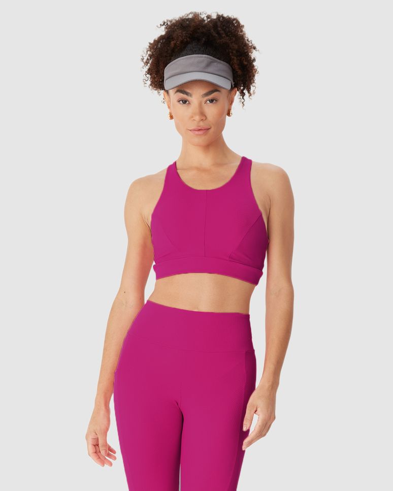 Top Halter Neck Esportivo Bojo Removível Em Malha Canelada