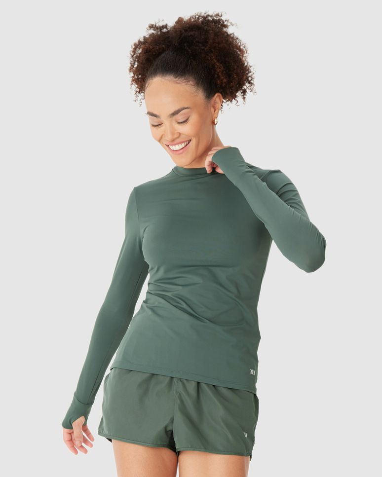 Blusa Esportiva Feminina Manga Com Abertura Para Dedo Em Dry E Proteção UV50+