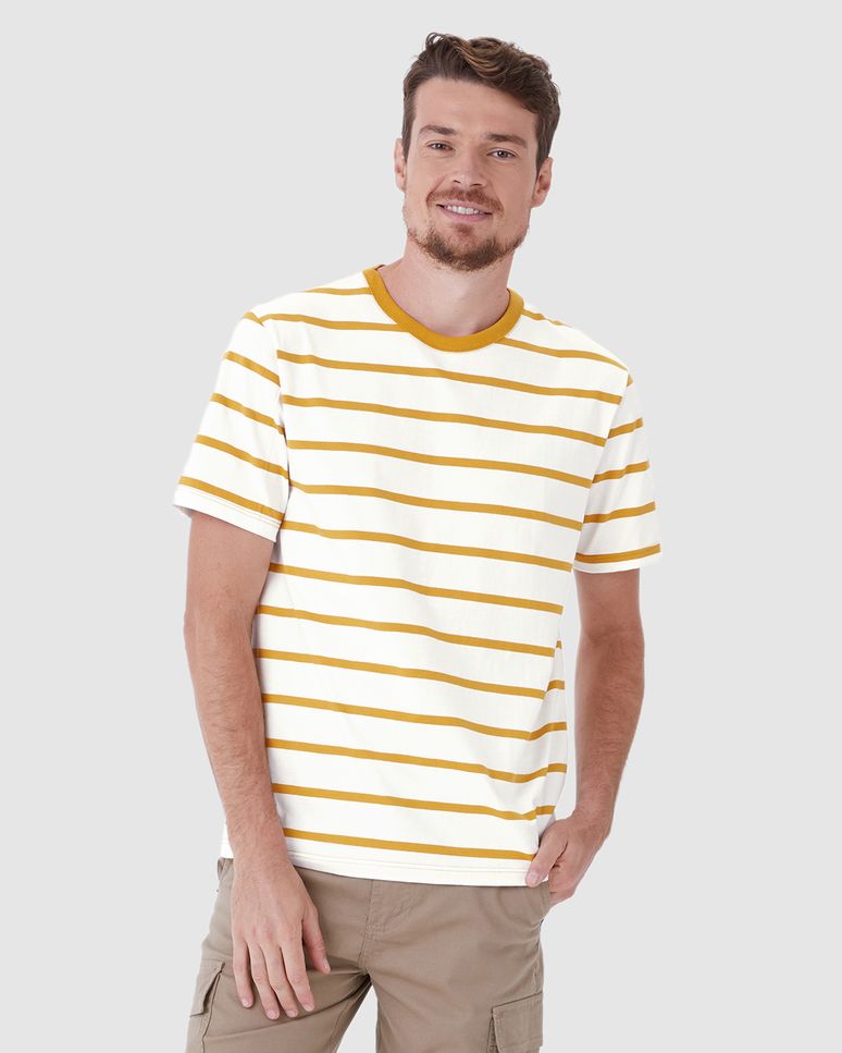Camiseta Masculina Regular Listrada Manga Curta Em Algodão