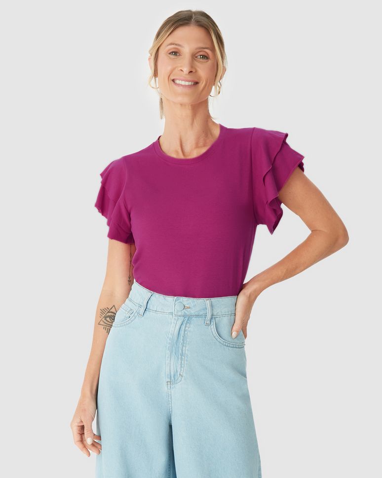 Blusa Feminina Manga Babados Em Malha Linho